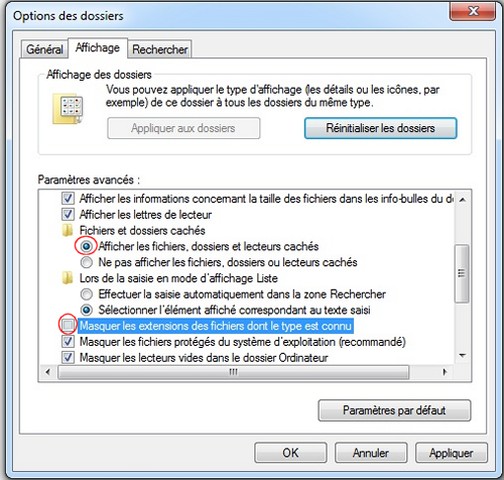 Masquage des extension (Windows 7)